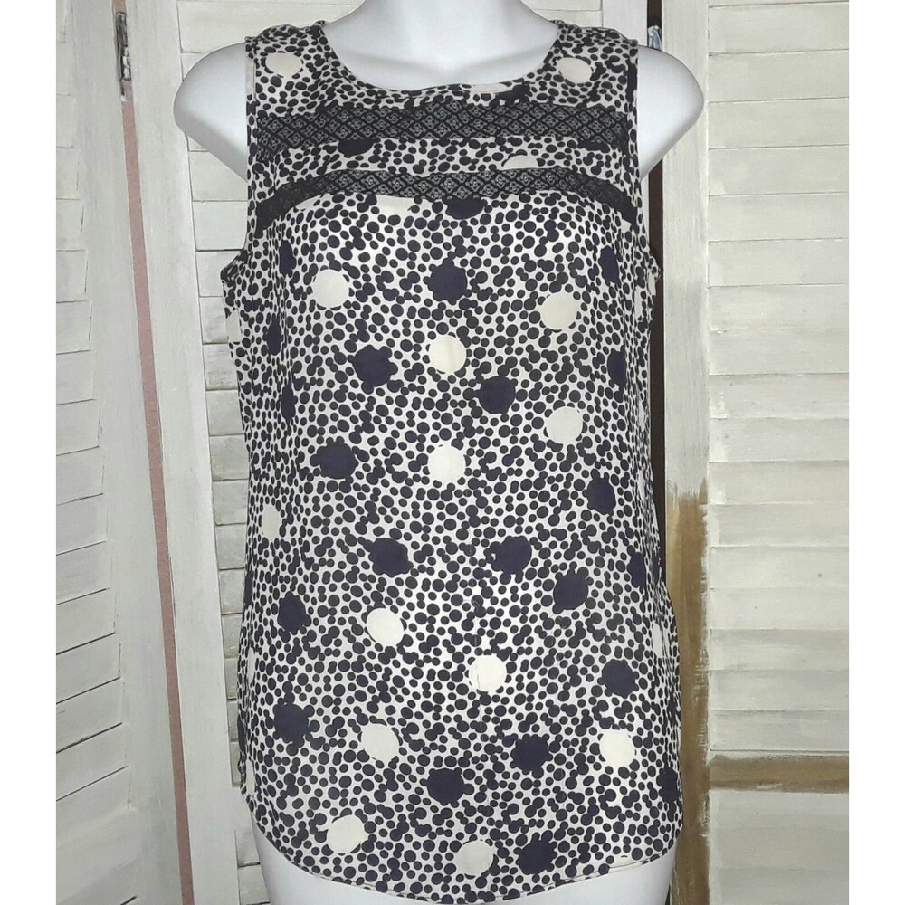 Cabi Women's Blouse Size X-Small Sleeveless Black & White Polka Dot Top